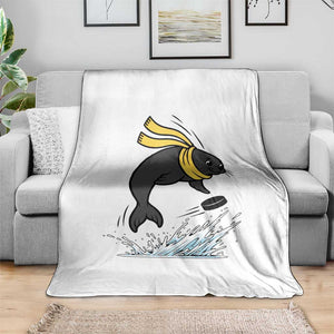 Funny Seal Playing Ice Hockey Throw Blanket Winter Sports Gift TS12 Print Your Wear