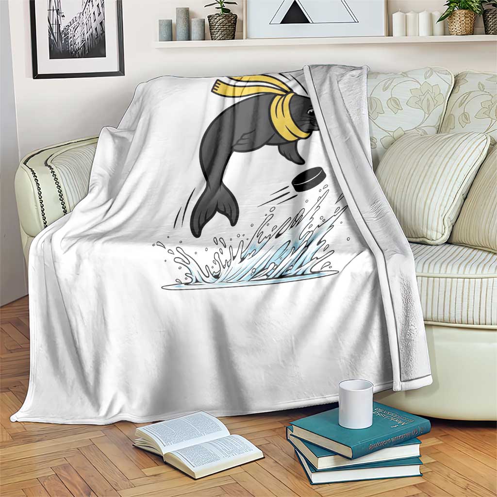 Funny Seal Playing Ice Hockey Throw Blanket Winter Sports Gift TS12 Print Your Wear