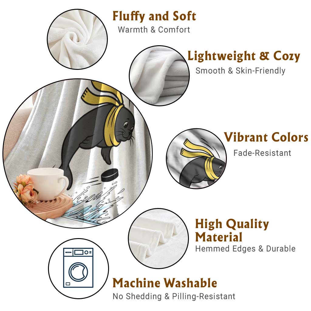 Funny Seal Playing Ice Hockey Throw Blanket Winter Sports Gift TS12 Print Your Wear