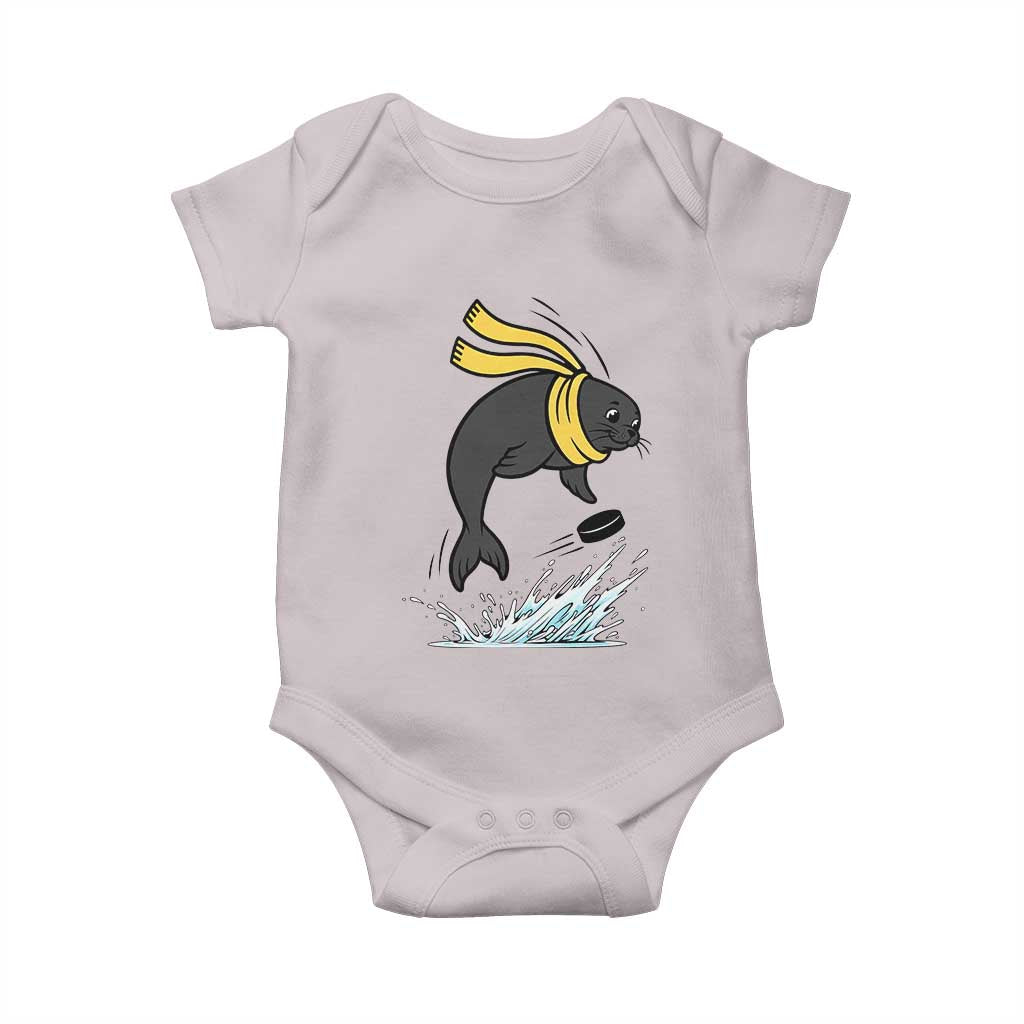 Funny Seal Playing Ice Hockey Baby Onesie Winter Sports Gift TS12 Ice Gray Print Your Wear