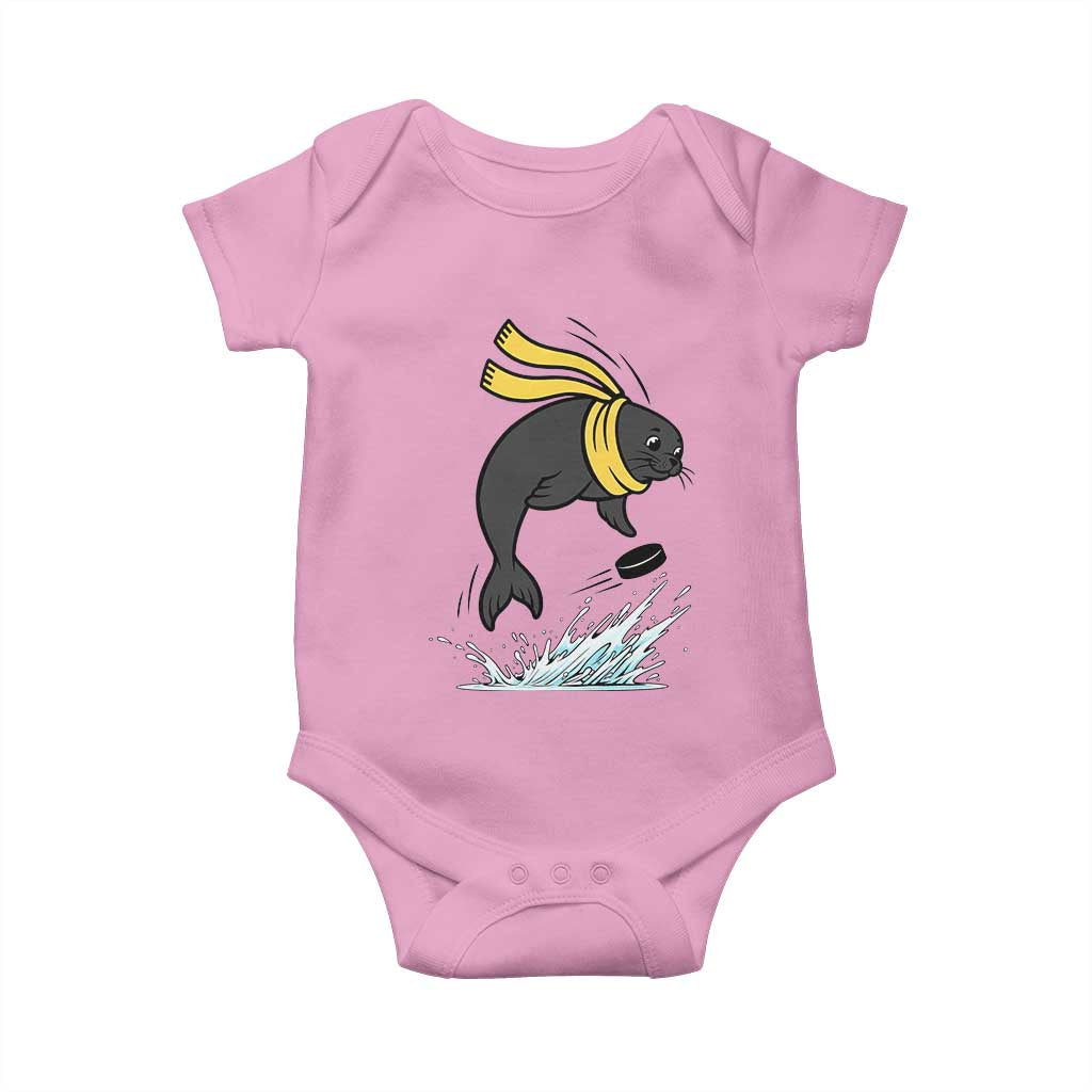 Funny Seal Playing Ice Hockey Baby Onesie Winter Sports Gift TS12 Light Pink Print Your Wear