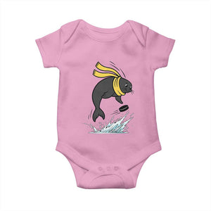 Funny Seal Playing Ice Hockey Baby Onesie Winter Sports Gift TS12 Light Pink Print Your Wear