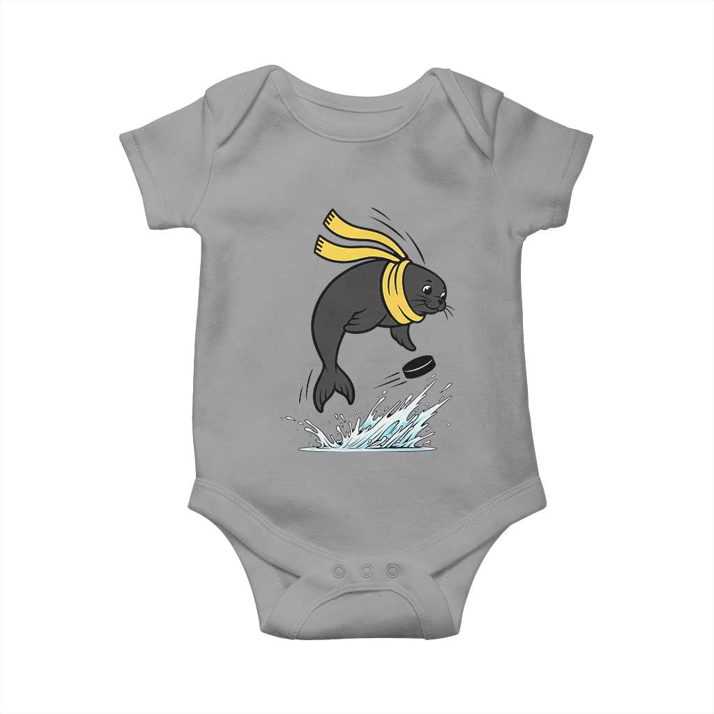 Funny Seal Playing Ice Hockey Baby Onesie Winter Sports Gift TS12 Sport Gray Print Your Wear