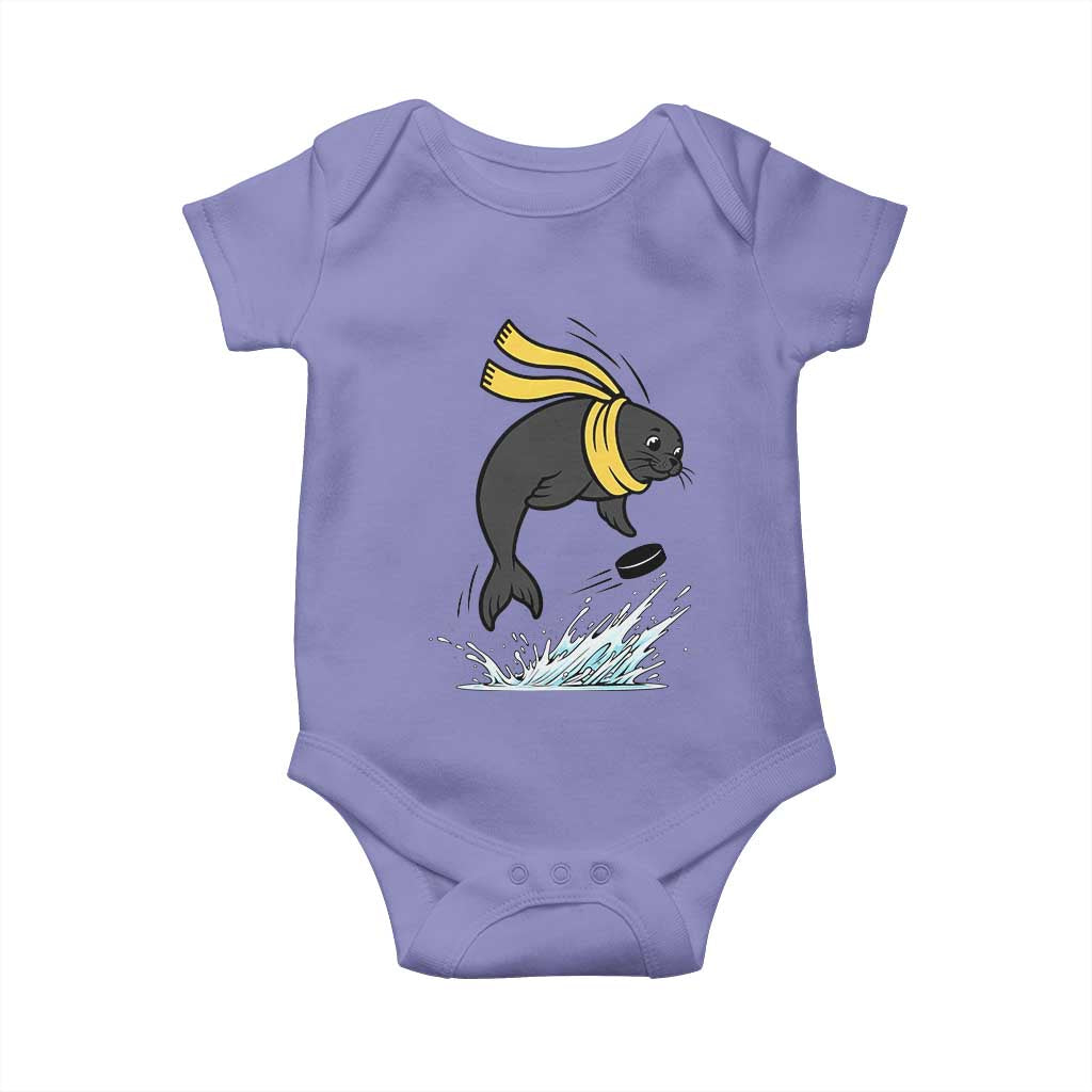 Funny Seal Playing Ice Hockey Baby Onesie Winter Sports Gift TS12 Violet Print Your Wear