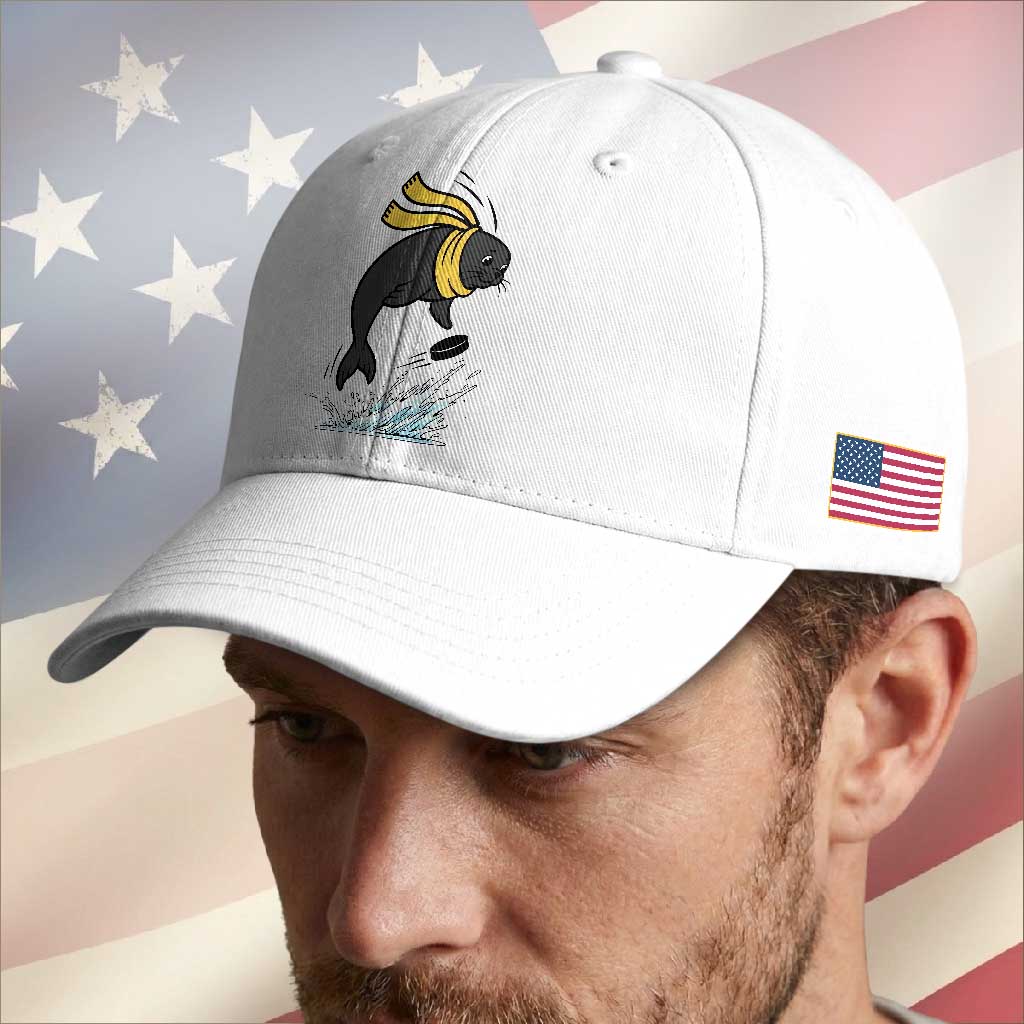 Funny Seal Playing Ice Hockey Baseball Cap Winter Sports Gift TS12 Print Your Wear