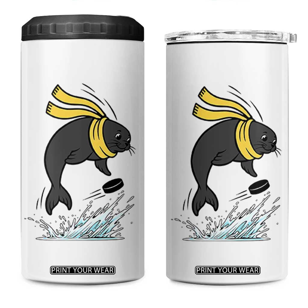 Funny Seal Playing Ice Hockey 4 in 1 Can Cooler Tumbler Winter Sports Gift TS12 One Size: 16 oz White Print Your Wear