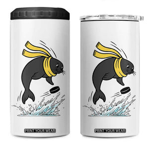 Funny Seal Playing Ice Hockey 4 in 1 Can Cooler Tumbler Winter Sports Gift TS12 One Size: 16 oz White Print Your Wear