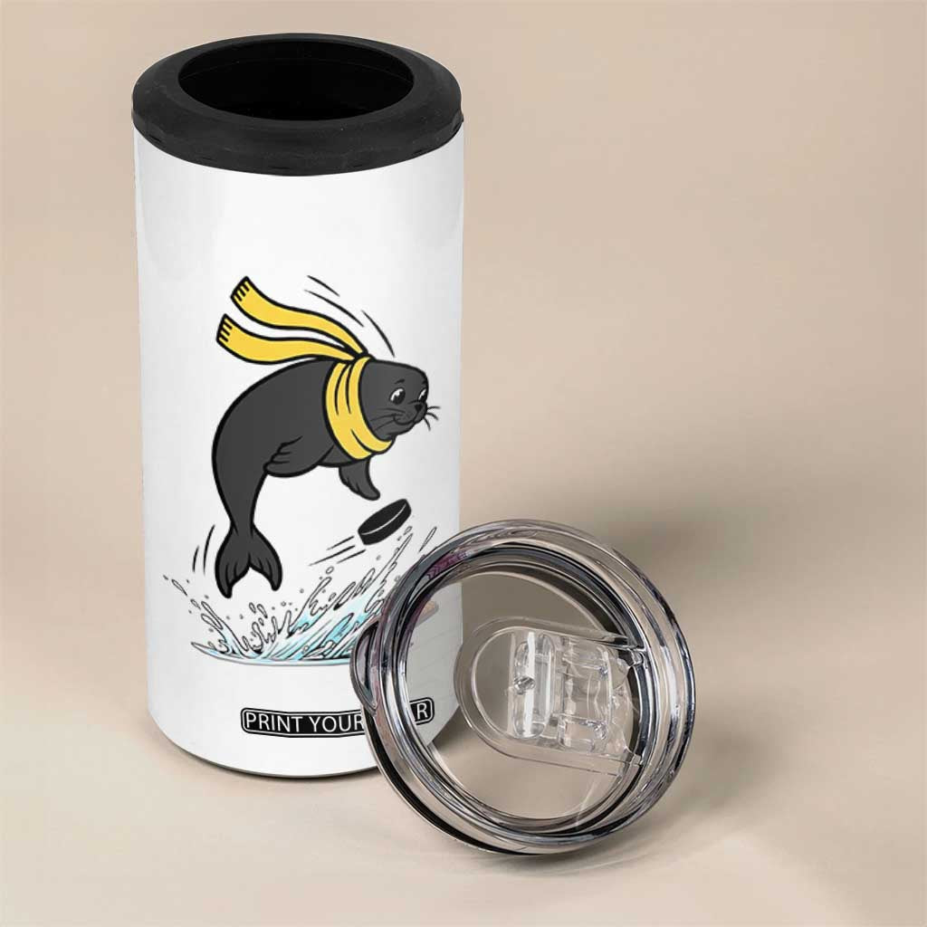 Funny Seal Playing Ice Hockey 4 in 1 Can Cooler Tumbler Winter Sports Gift TS12 Print Your Wear