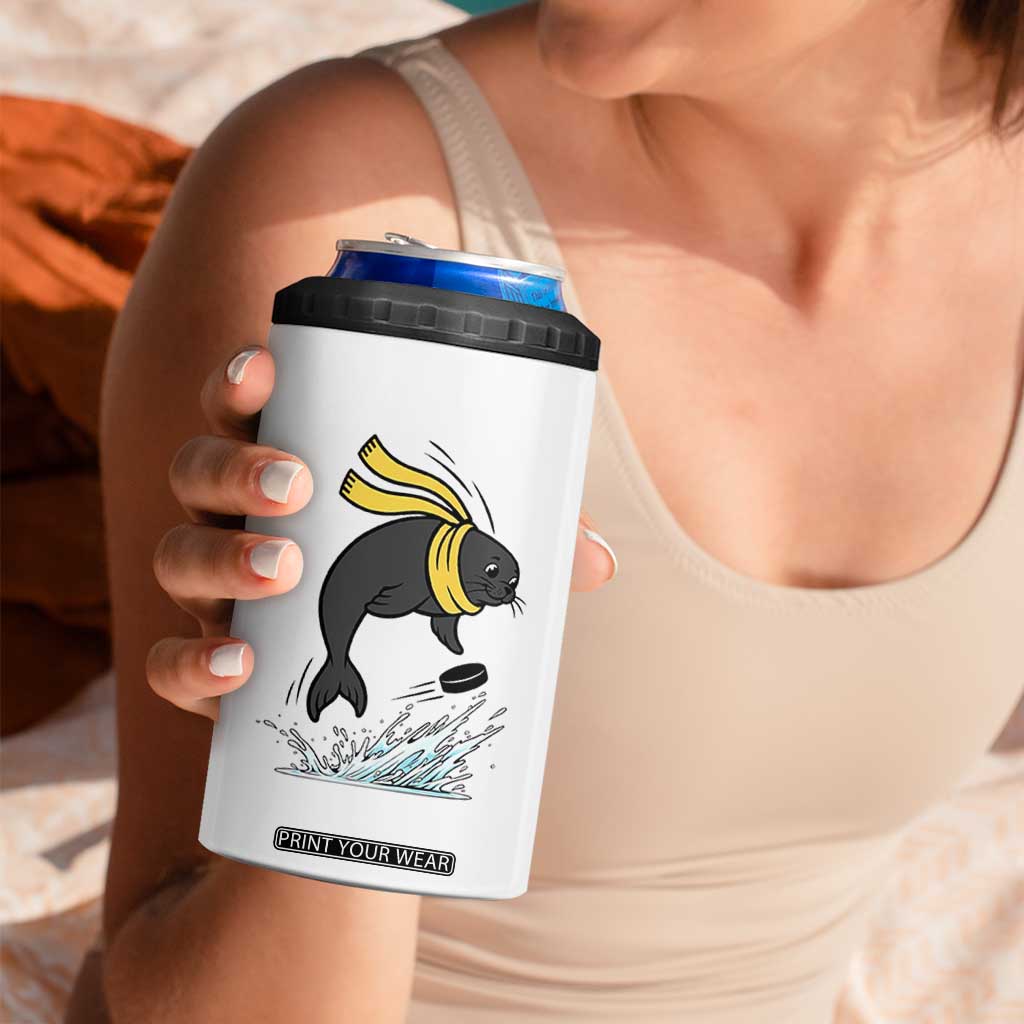 Funny Seal Playing Ice Hockey 4 in 1 Can Cooler Tumbler Winter Sports Gift TS12 Print Your Wear