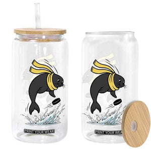 Funny Seal Playing Ice Hockey Glass Can Winter Sports Gift TS12 Print Your Wear