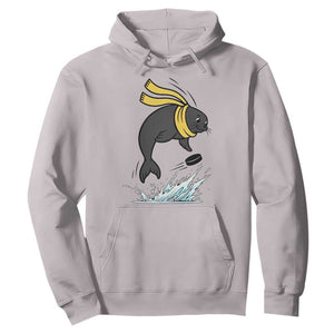 Funny Seal Playing Ice Hockey Hoodie Winter Sports Gift TS12 Ice Gray Print Your Wear