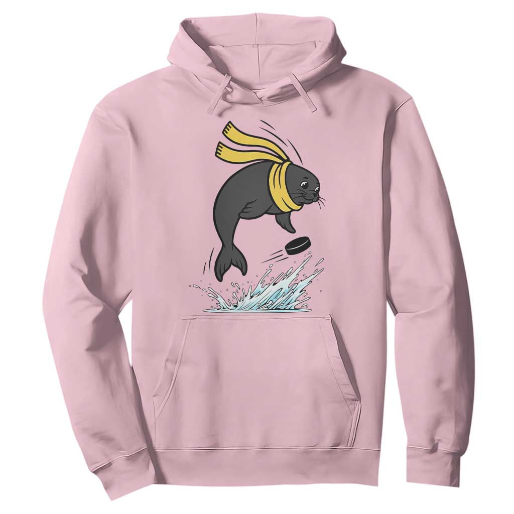 Funny Seal Playing Ice Hockey Hoodie Winter Sports Gift TS12 Light Pink Print Your Wear