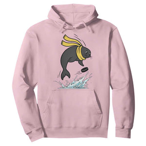 Funny Seal Playing Ice Hockey Hoodie Winter Sports Gift TS12 Light Pink Print Your Wear