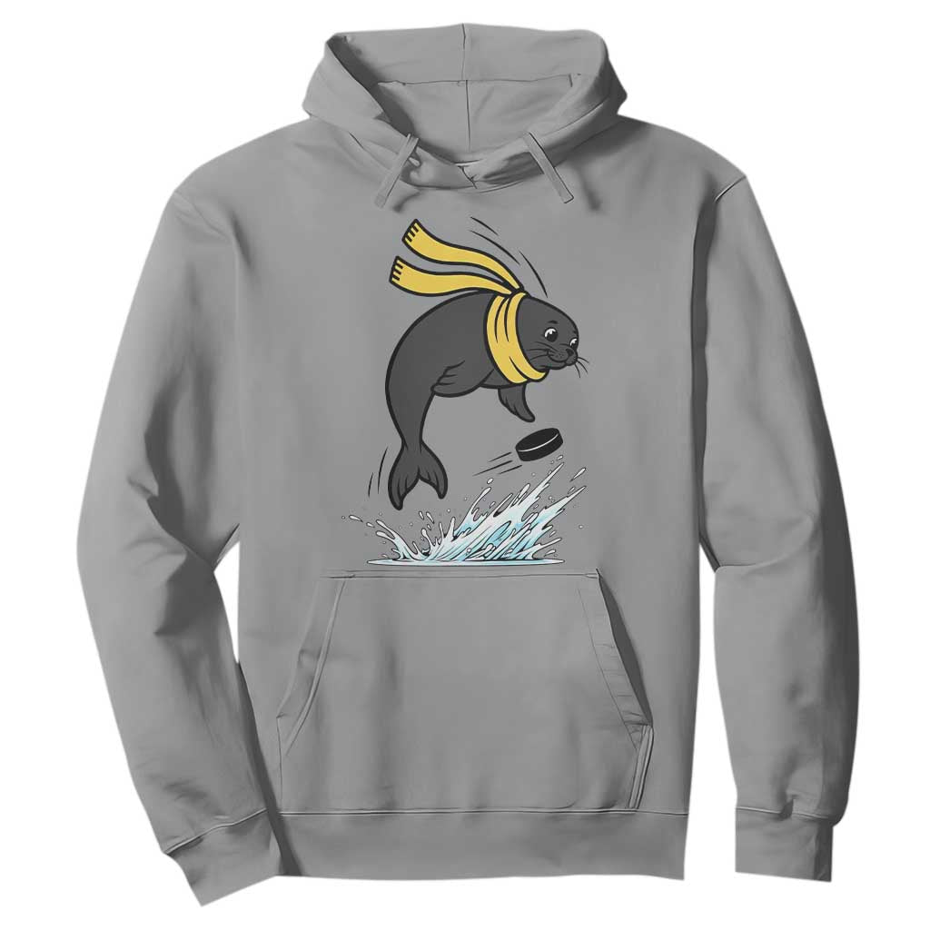 Funny Seal Playing Ice Hockey Hoodie Winter Sports Gift TS12 Sport Gray Print Your Wear