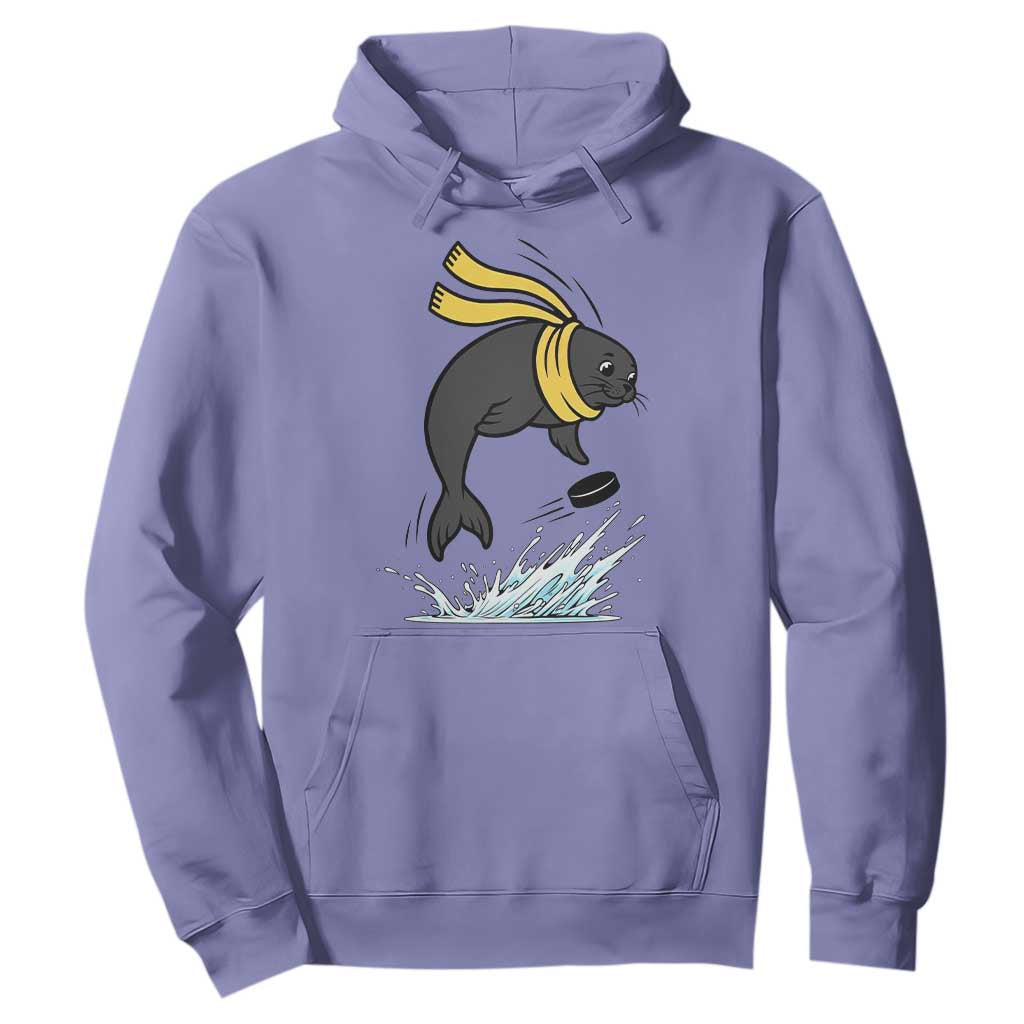 Funny Seal Playing Ice Hockey Hoodie Winter Sports Gift TS12 Violet Print Your Wear