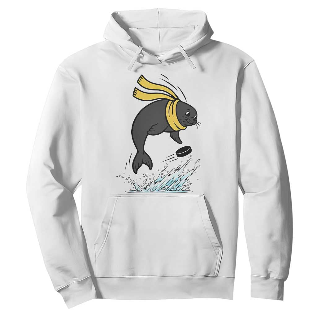 Funny Seal Playing Ice Hockey Hoodie Winter Sports Gift TS12 White Print Your Wear