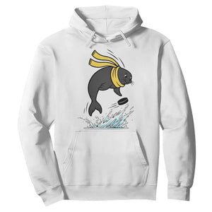 Funny Seal Playing Ice Hockey Hoodie Winter Sports Gift TS12 White Print Your Wear
