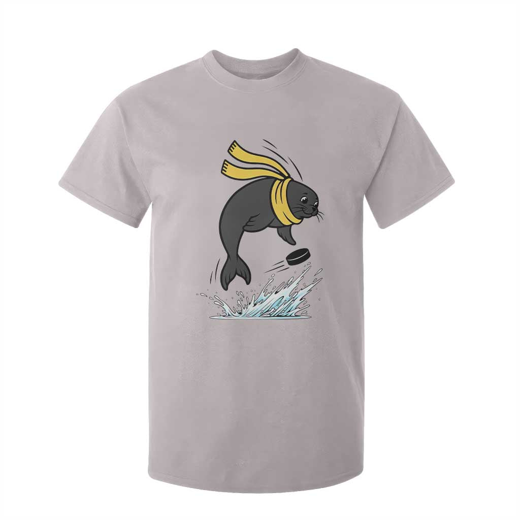 Funny Seal Playing Ice Hockey T Shirt For Kid Winter Sports Gift TS12 Ice Gray Print Your Wear