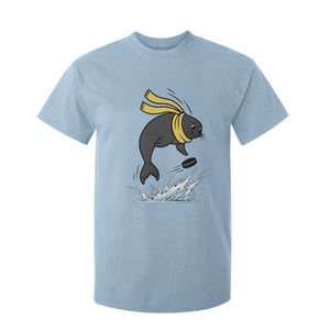 Funny Seal Playing Ice Hockey T Shirt For Kid Winter Sports Gift TS12 Light Blue Print Your Wear