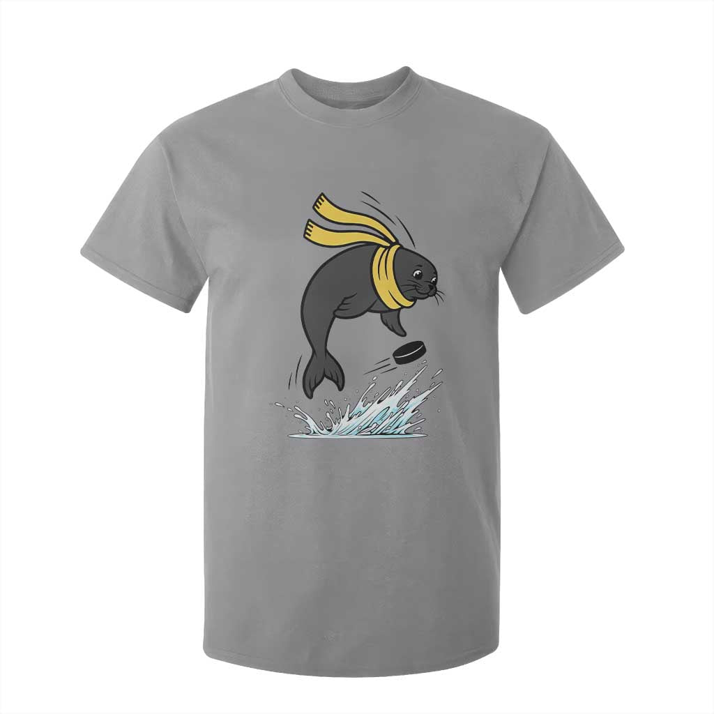 Funny Seal Playing Ice Hockey T Shirt For Kid Winter Sports Gift TS12 Sport Gray Print Your Wear