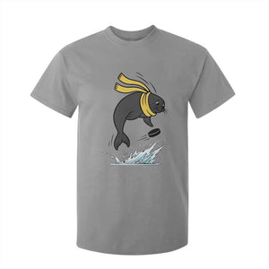 Funny Seal Playing Ice Hockey T Shirt For Kid Winter Sports Gift TS12 Sport Gray Print Your Wear