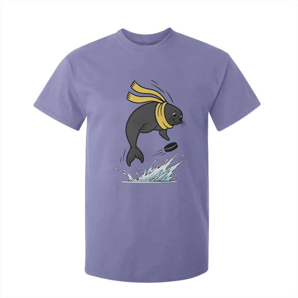 Funny Seal Playing Ice Hockey T Shirt For Kid Winter Sports Gift TS12 Violet Print Your Wear