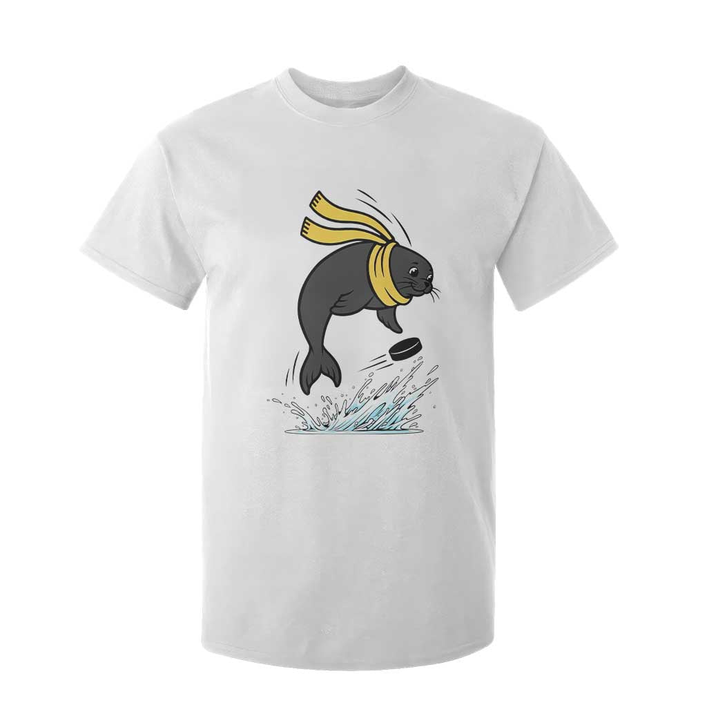 Funny Seal Playing Ice Hockey T Shirt For Kid Winter Sports Gift TS12 White Print Your Wear