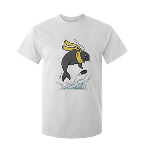 Funny Seal Playing Ice Hockey T Shirt For Kid Winter Sports Gift TS12 White Print Your Wear