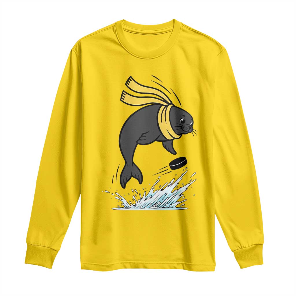 Funny Seal Playing Ice Hockey Long Sleeve Shirt Winter Sports Gift TS12 Daisy Print Your Wear