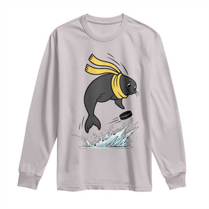 Funny Seal Playing Ice Hockey Long Sleeve Shirt Winter Sports Gift TS12 Ice Gray Print Your Wear