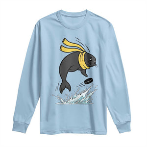 Funny Seal Playing Ice Hockey Long Sleeve Shirt Winter Sports Gift TS12 Light Blue Print Your Wear
