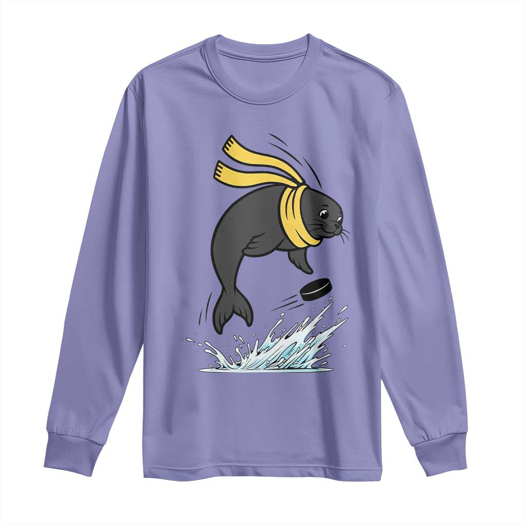 Funny Seal Playing Ice Hockey Long Sleeve Shirt Winter Sports Gift TS12 Violet Print Your Wear