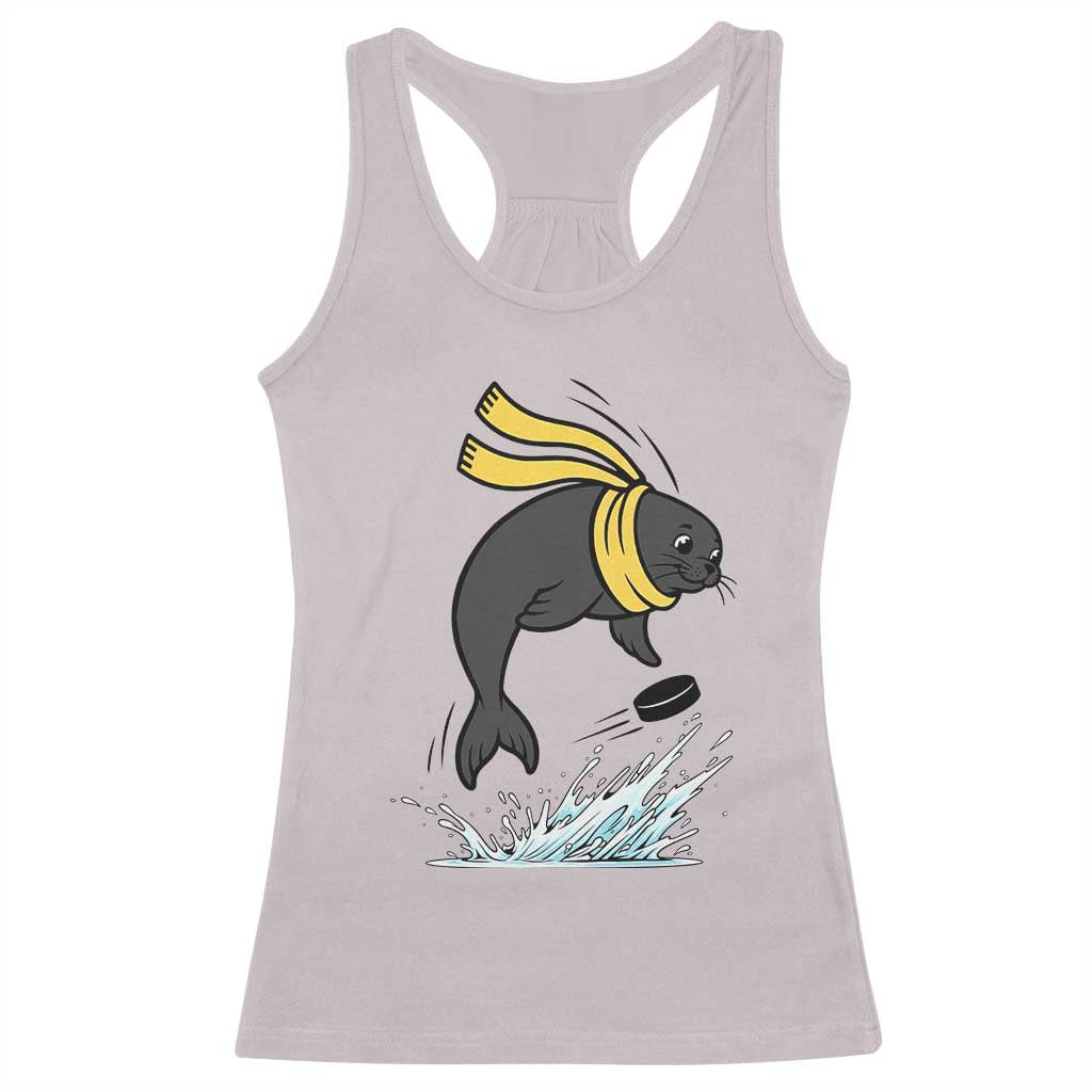 Funny Seal Playing Ice Hockey Racerback Tank Top Winter Sports Gift TS12 Ice Gray Print Your Wear