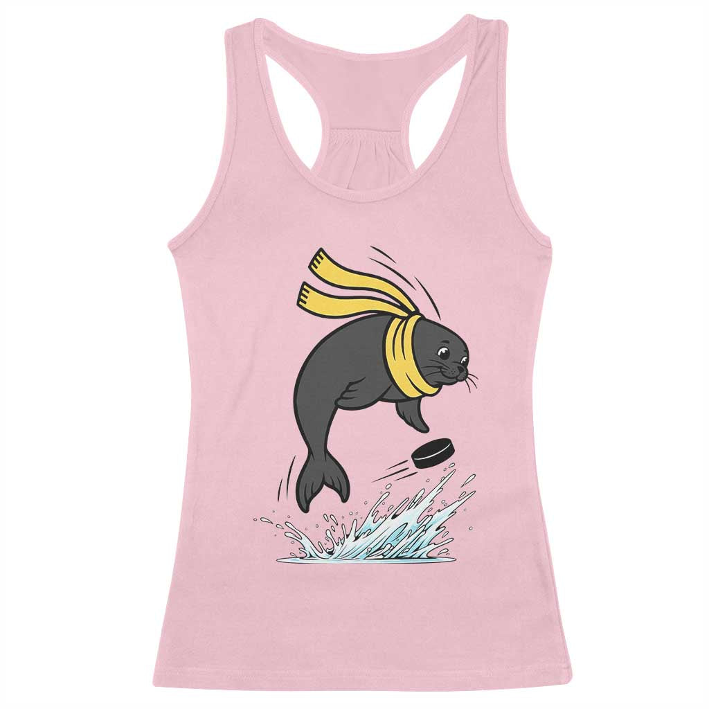 Funny Seal Playing Ice Hockey Racerback Tank Top Winter Sports Gift TS12 Light Pink Print Your Wear