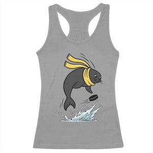 Funny Seal Playing Ice Hockey Racerback Tank Top Winter Sports Gift TS12 Sport Gray Print Your Wear
