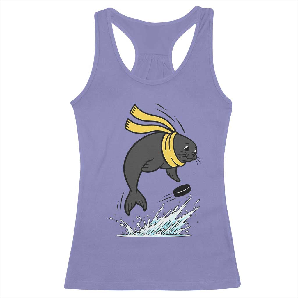Funny Seal Playing Ice Hockey Racerback Tank Top Winter Sports Gift TS12 Violet Print Your Wear