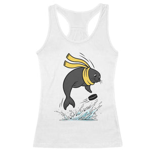 Funny Seal Playing Ice Hockey Racerback Tank Top Winter Sports Gift TS12 White Print Your Wear