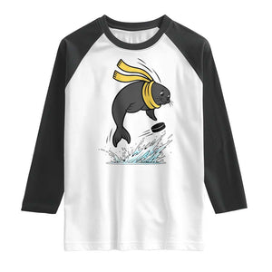 Funny Seal Playing Ice Hockey Raglan Shirt Winter Sports Gift TS12 White Black Print Your Wear