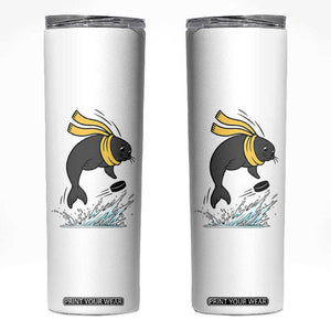 Funny Seal Playing Ice Hockey Skinny Tumbler Winter Sports Gift TS12 White Print Your Wear