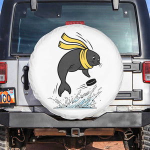 Funny Seal Playing Ice Hockey Spare Tire Cover Winter Sports Gift TS12 No hole White Print Your Wear