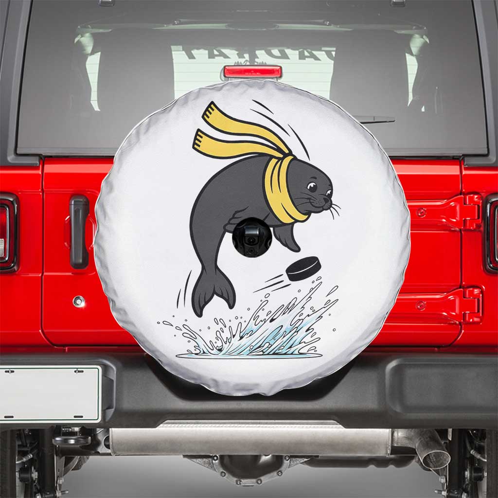 Funny Seal Playing Ice Hockey Spare Tire Cover Winter Sports Gift TS12 White Print Your Wear