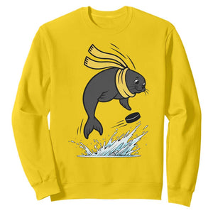 Funny Seal Playing Ice Hockey Sweatshirt Winter Sports Gift TS12 Daisy Print Your Wear