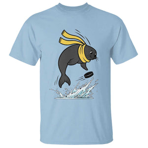 Funny Seal Playing Ice Hockey T Shirt Winter Sports Gift TS12 Light Blue Print Your Wear