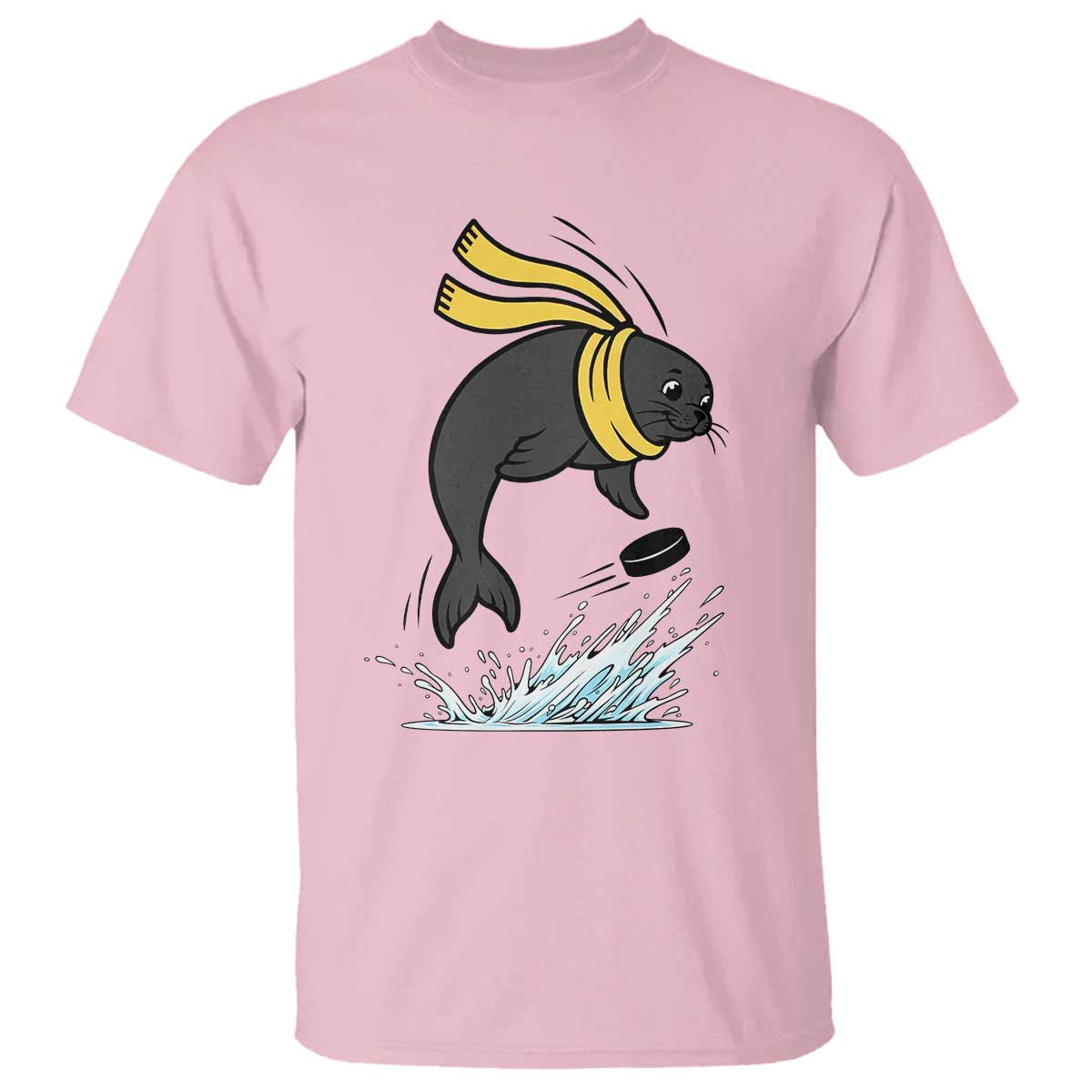 Funny Seal Playing Ice Hockey T Shirt Winter Sports Gift TS12 Light Pink Print Your Wear