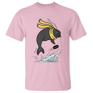 Funny Seal Playing Ice Hockey T Shirt Winter Sports Gift TS12 Light Pink Print Your Wear