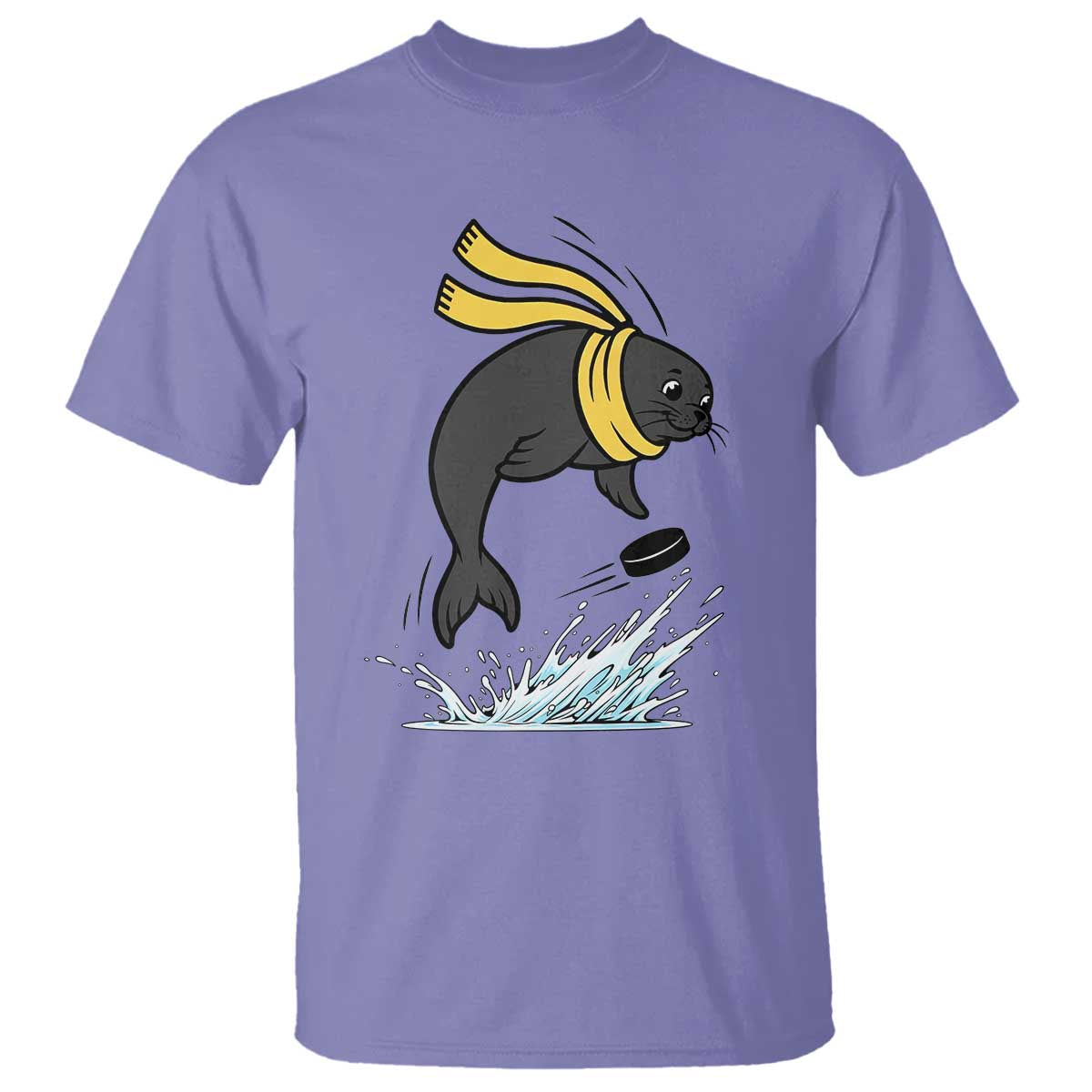 Funny Seal Playing Ice Hockey T Shirt Winter Sports Gift TS12 Violet Print Your Wear