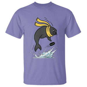 Funny Seal Playing Ice Hockey T Shirt Winter Sports Gift TS12 Violet Print Your Wear