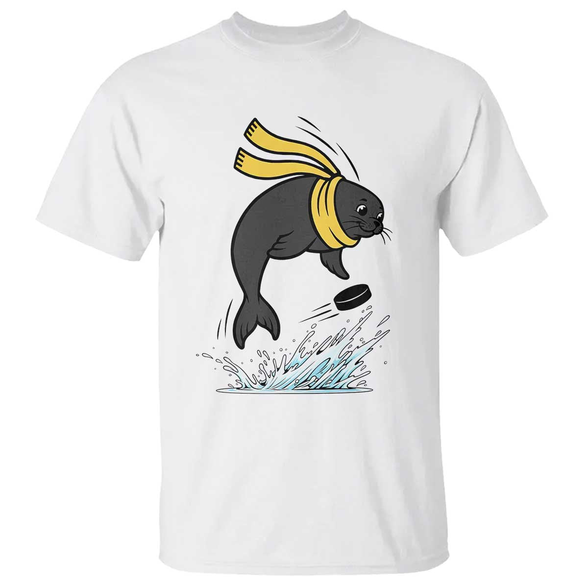 Funny Seal Playing Ice Hockey T Shirt Winter Sports Gift TS12 White Print Your Wear