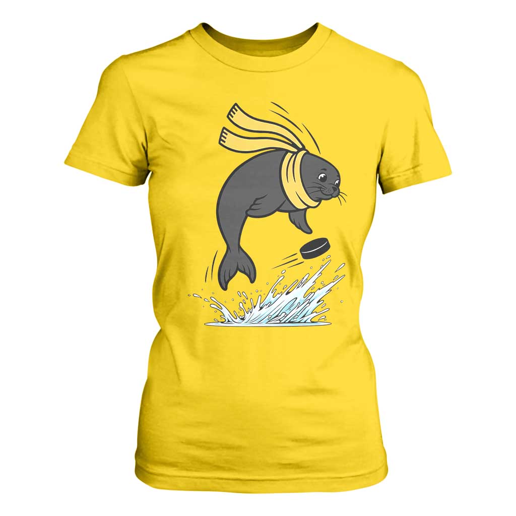 Funny Seal Playing Ice Hockey T Shirt For Women Winter Sports Gift TS12 Daisy Print Your Wear