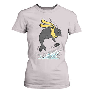 Funny Seal Playing Ice Hockey T Shirt For Women Winter Sports Gift TS12 Ice Gray Print Your Wear